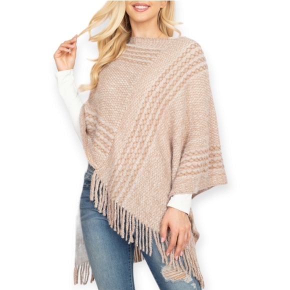 Poncho Sweater With Fringe - Picture 1 of 11